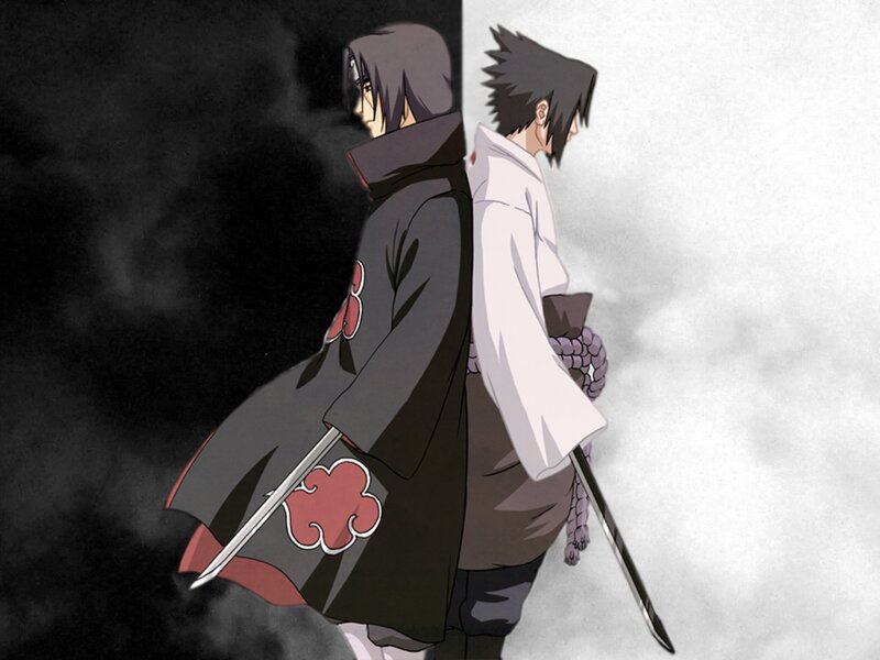 Two Anime Characters — Black, Dramatic, Swords, Cloaks