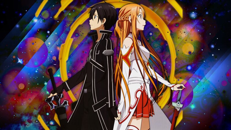 Two Anime Characters — Black, Dramatic, Swords, Space Background