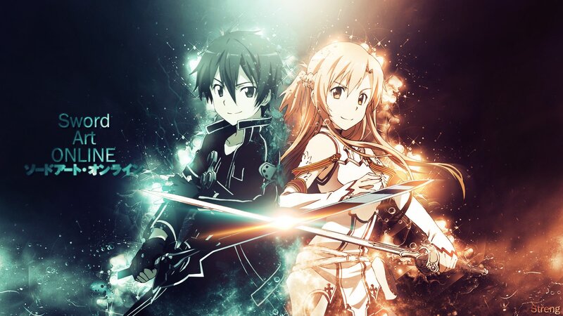Two Anime Characters — Black, Dramatic, Swords, Sparkles
