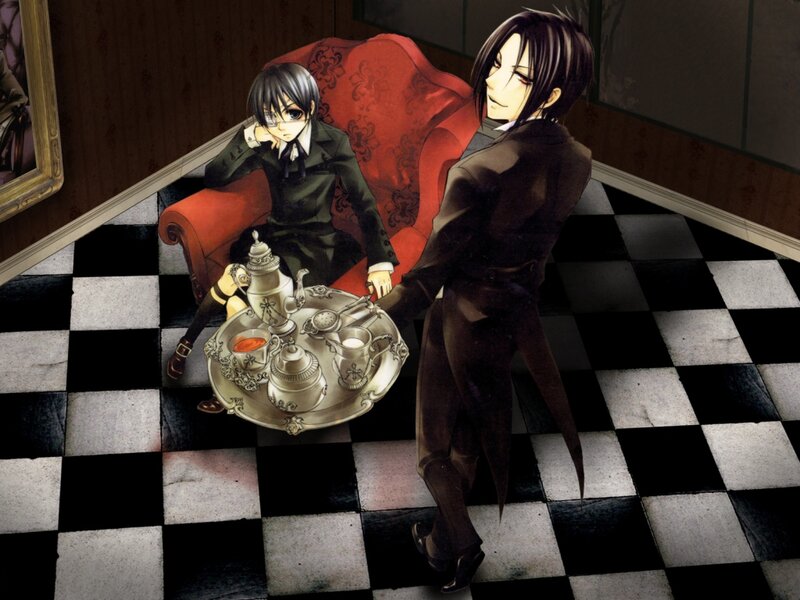 Two Anime Characters — Black, Dramatic, Tea Set