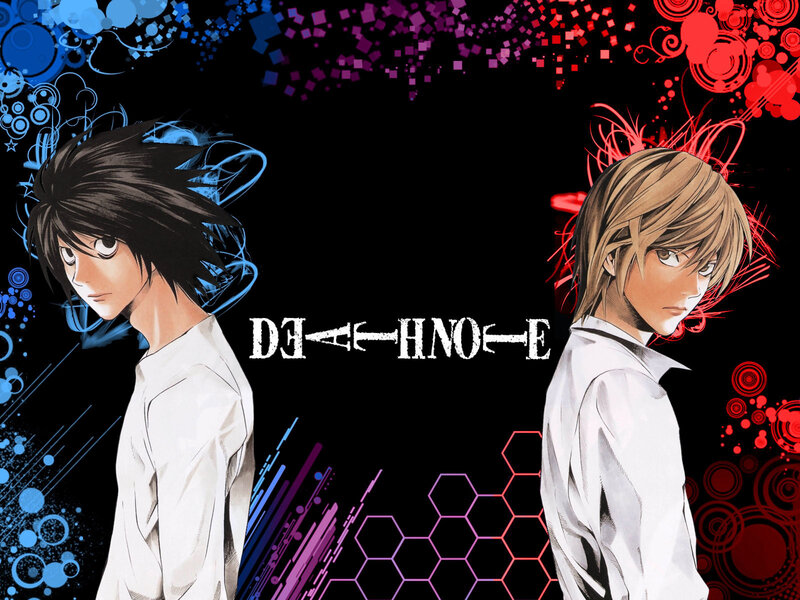 Two Anime Characters — Black, Dramatic, Text, Blue Graphics