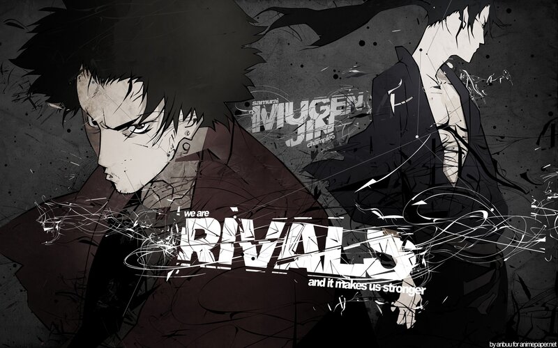 Two Anime Characters — Black, Dramatic, Text, Splatters