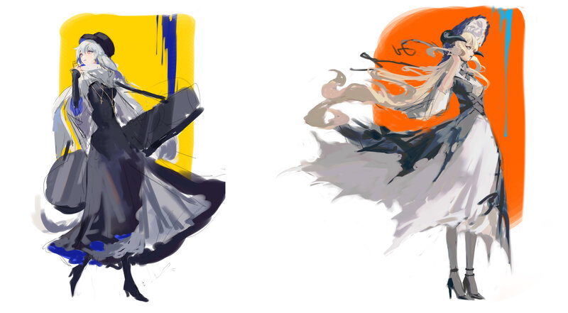 Two Anime Characters — Black, Dynamic, Digital Art, Dresses