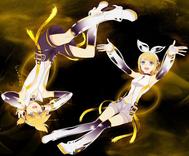 Two Anime Characters — Black, Dynamic, Digital Art, Yellow Ribbons