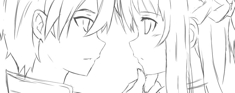 Two Anime Characters — Black, Intimate, Manga, Line Art
