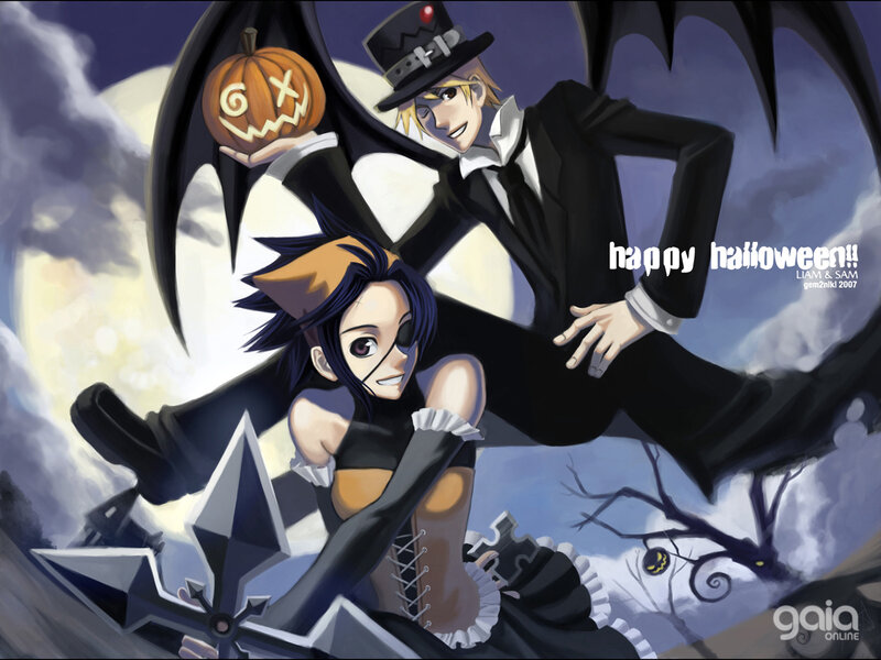 Two Anime Characters — Black, Playful, Night