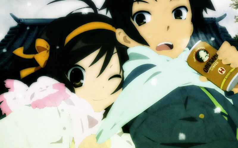 Two Anime Characters — Black, Playful, Winter
