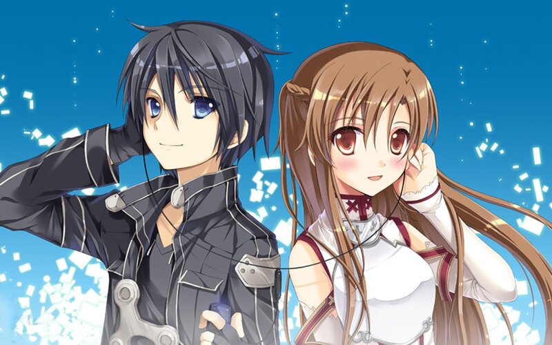 Two Anime Characters — Blue, Calm, Headphones, Blue Background