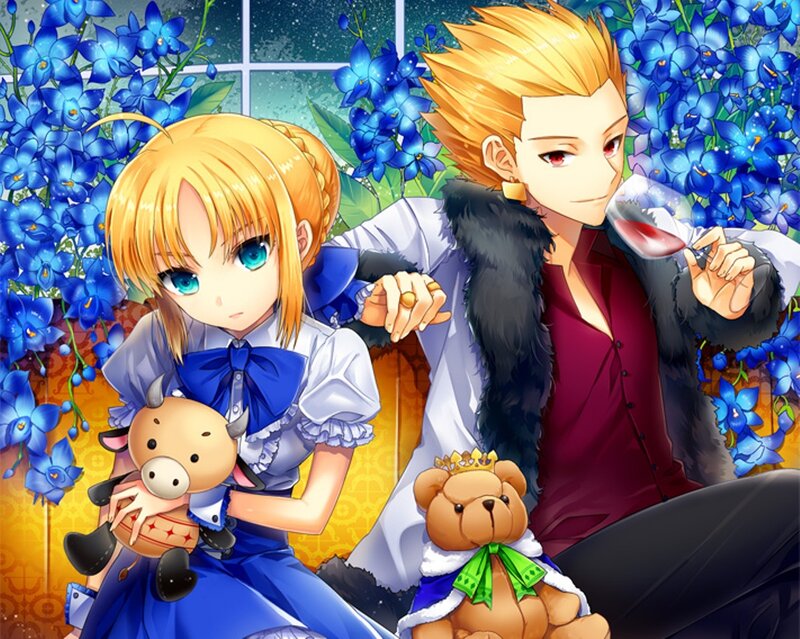 Two Anime Characters — Blue, Calm, Night, Blue Flowers
