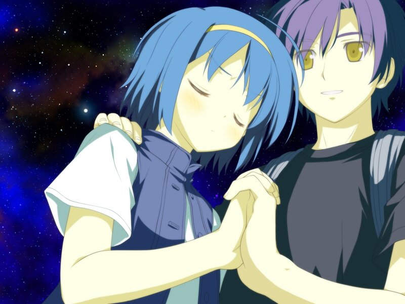 Two Anime Characters — Blue, Calm, Night, Stars, Space
