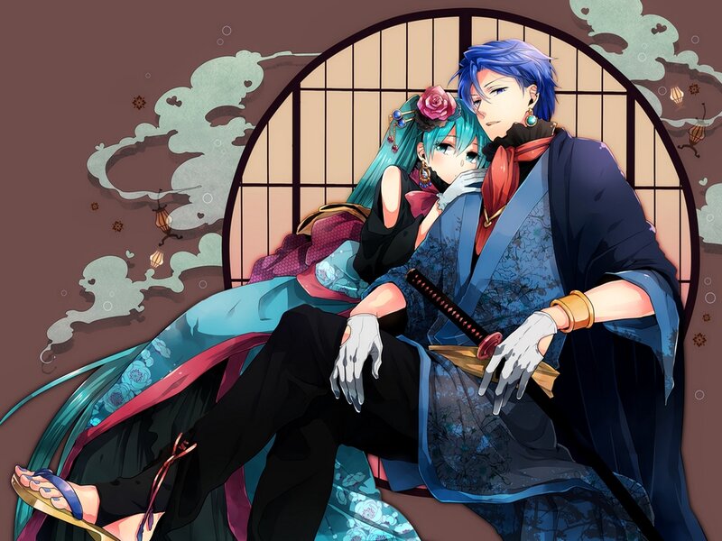 Two Anime Characters — Blue, Calm, Swords, Kimono