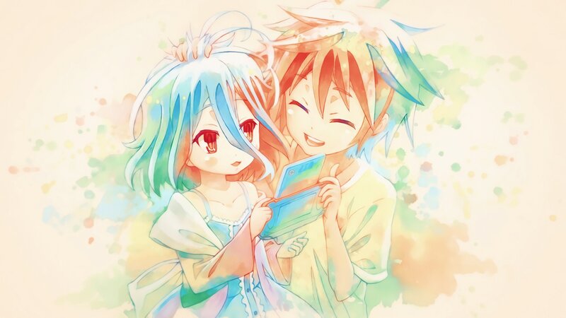 Two Anime Characters — Blue, Cheerful, Digital Device