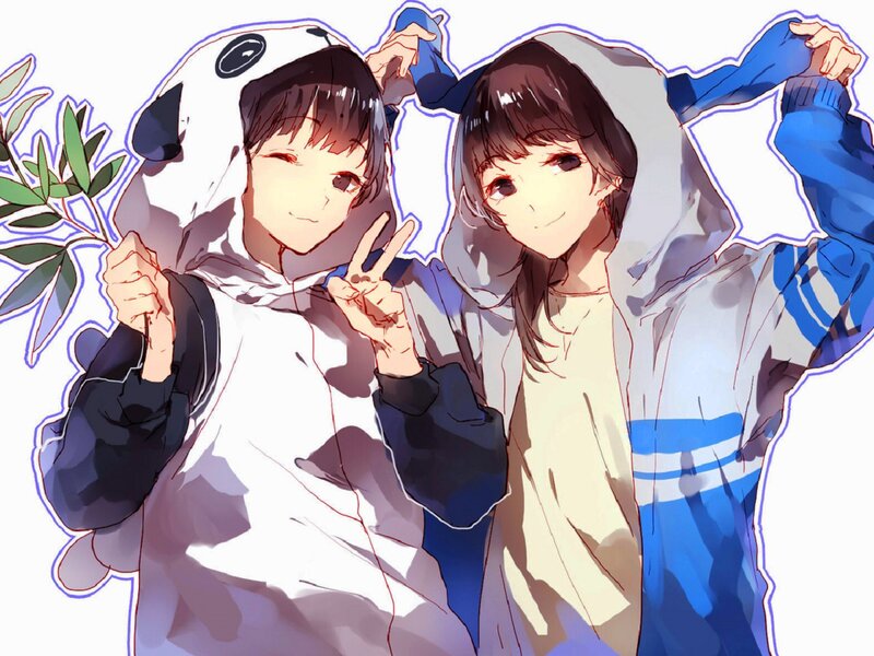 Two Anime Characters — Blue, Cheerful, Hoodie