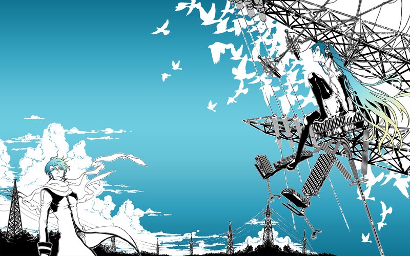 Two Anime Characters — Blue, Dramatic, Afternoon, Birds