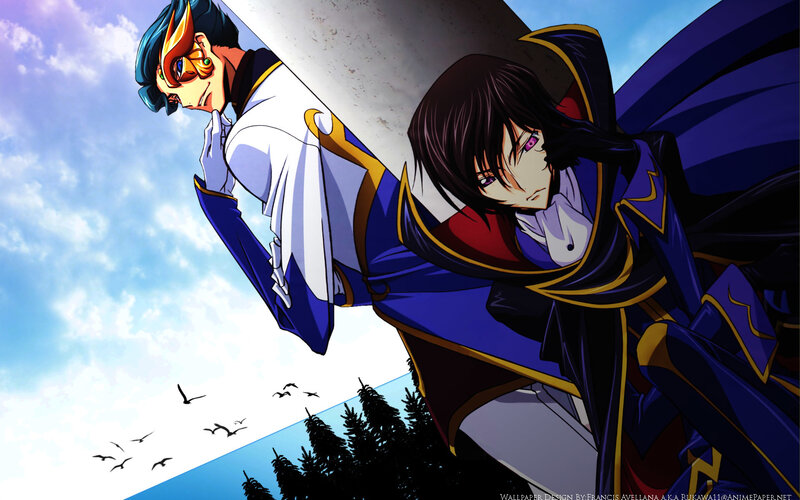 Two Anime Characters — Blue, Dramatic, Afternoon, Birds, Trees