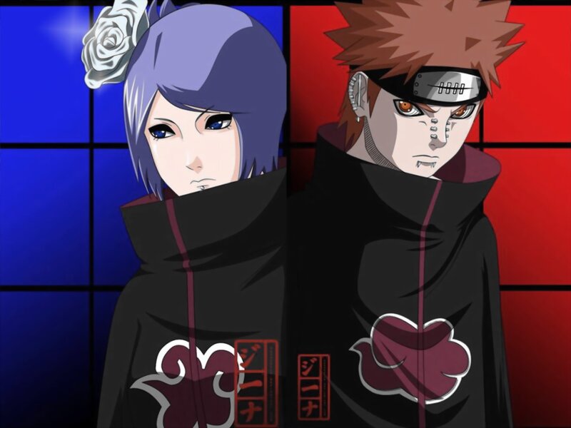 Two Anime Characters — Blue, Dramatic, Akatsuki Cloaks
