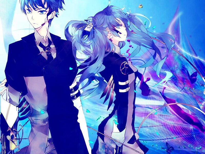Two Anime Characters — Blue, Dramatic, Blue Hair, Suits