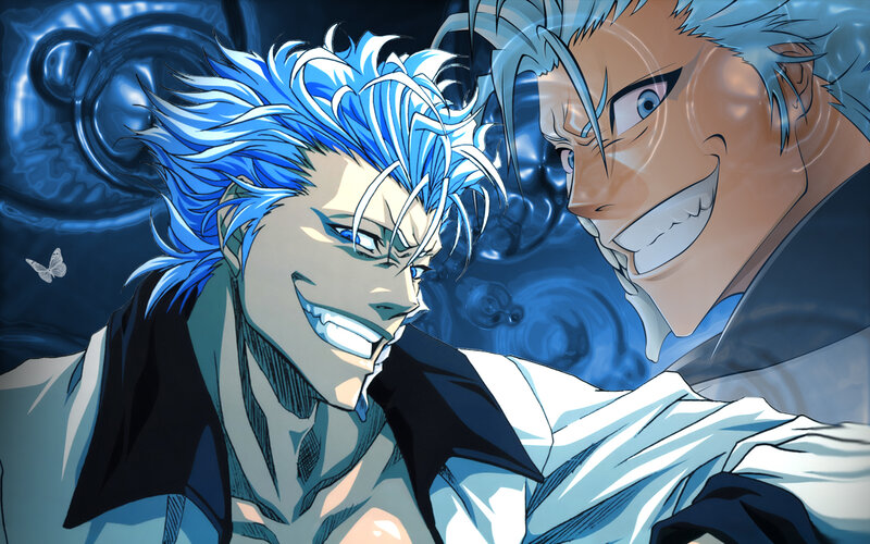 Two Anime Characters — Blue, Dramatic, Blue Hair, White Butterfly