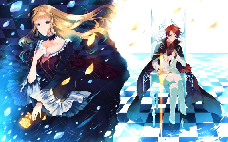 Two Anime Characters — Blue, Dramatic, Chessboard, Magic