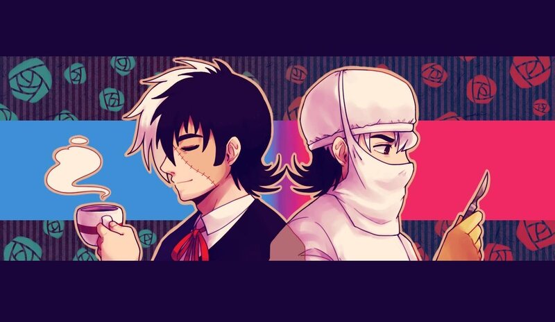 Two Anime Characters — Blue, Dramatic, Coffee Cup