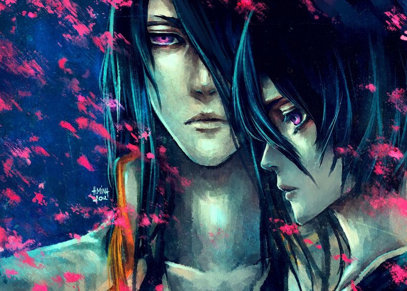 Two Anime Characters — Blue, Dramatic, Digital Art, Eyes