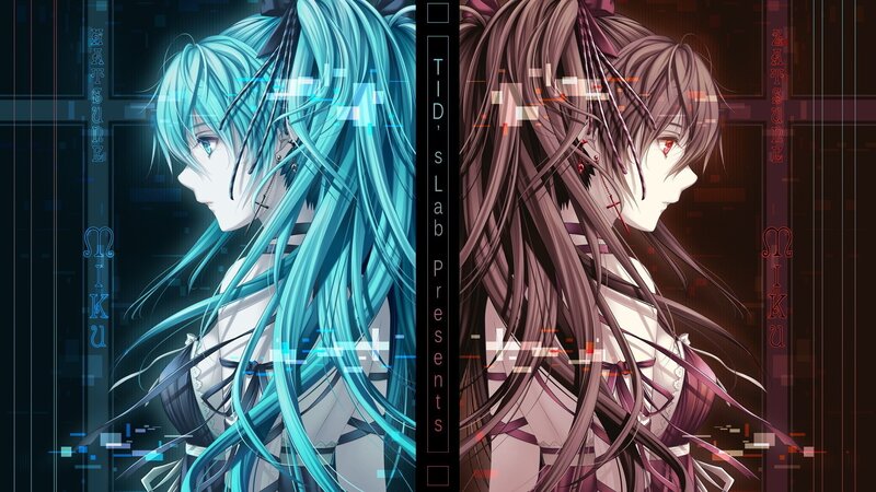 Two Anime Characters — Blue, Dramatic, Digital Art, Glitch Effect