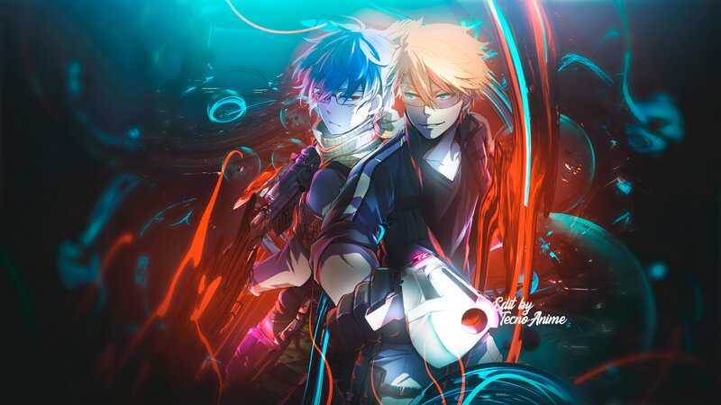 Two Anime Characters — Blue, Dramatic, Digital Art, Guns
