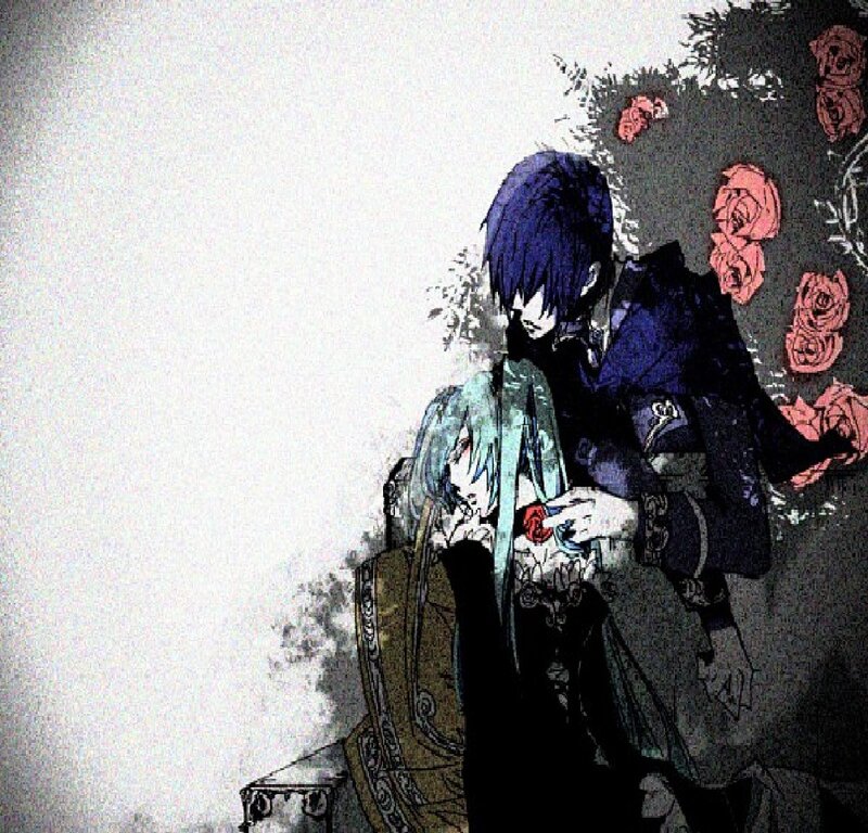 Two Anime Characters — Blue, Dramatic, Digital Art, Roses