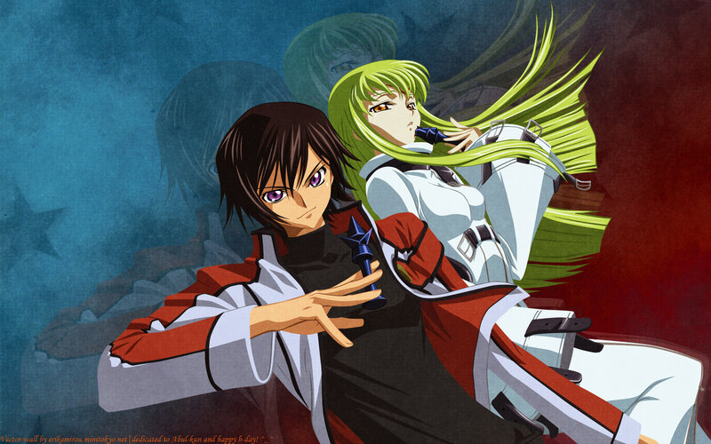 Two Anime Characters — Blue, Dramatic, Green Hair, Purple Eyes