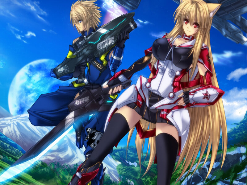 Two Anime Characters — Blue, Dramatic, Gun, Sword
