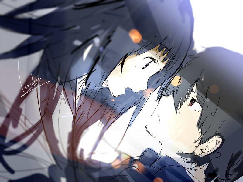 Two Anime Characters — Blue, Dramatic, Hair, Eyes