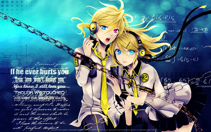 Two Anime Characters — Blue, Dramatic, Headphones, Chain