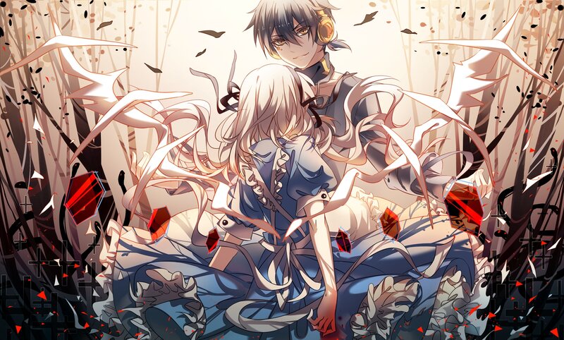 Two Anime Characters — Blue, Dramatic, Headphones, Crystals