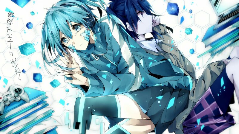 Two Anime Characters — Blue, Dramatic, Headphones, Game Controller