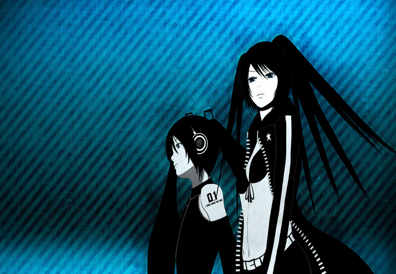 Two Anime Characters — Blue, Dramatic, Headphones, Long Hair