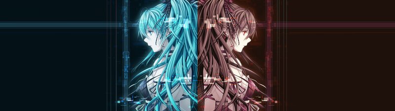 Two Anime Characters — Blue, Dramatic, Long Hair, Digital Effects