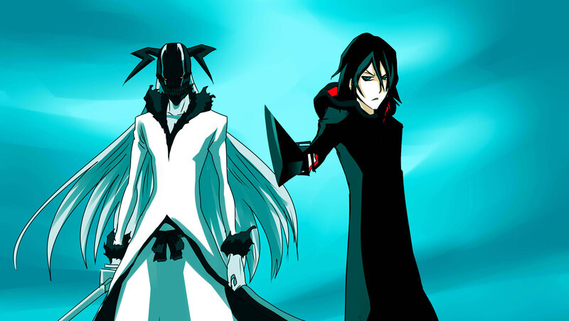 Two Anime Characters — Blue, Dramatic, Mask, Sword