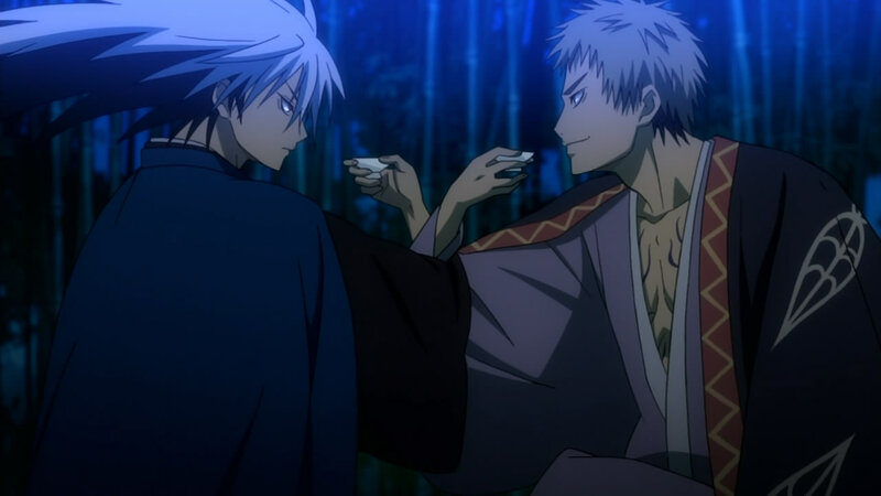 Two Anime Characters — Blue, Dramatic, Night, Bamboo Forest