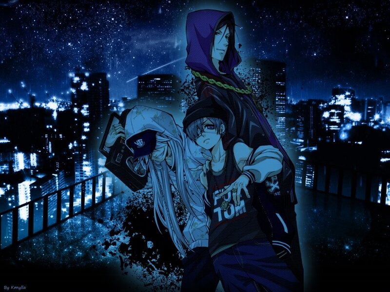 Two Anime Characters — Blue, Dramatic, Night, City Skyline