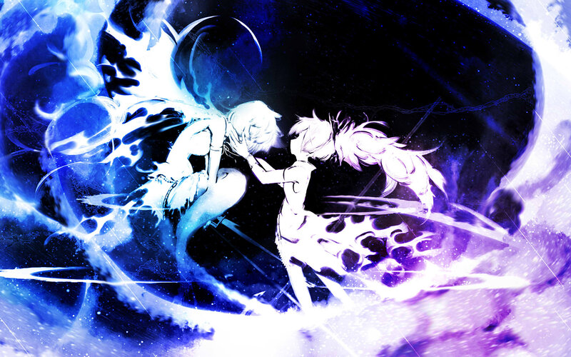 Two Anime Characters — Blue, Dramatic, Night, Digital Art, Energy