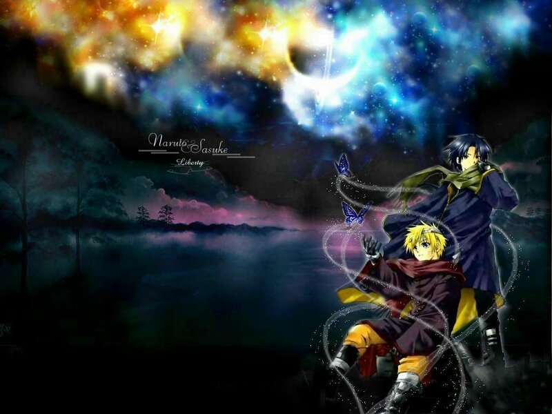 Two Anime Characters — Blue, Dramatic, Night, Digital Art