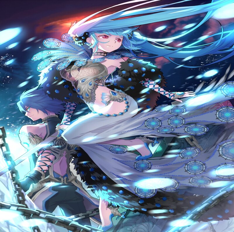 Two Anime Characters — Blue, Dramatic, Night, Long Blue Hair