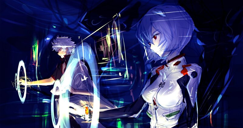 Two Anime Characters — Blue, Dramatic, Night, Mecha