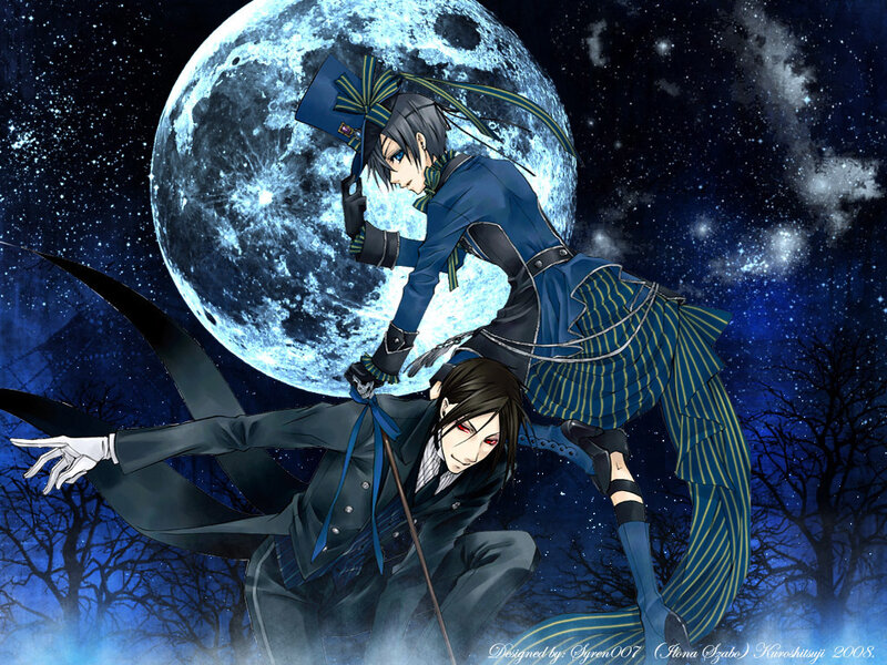 Two Anime Characters — Blue, Dramatic, Night, Moon, Stars