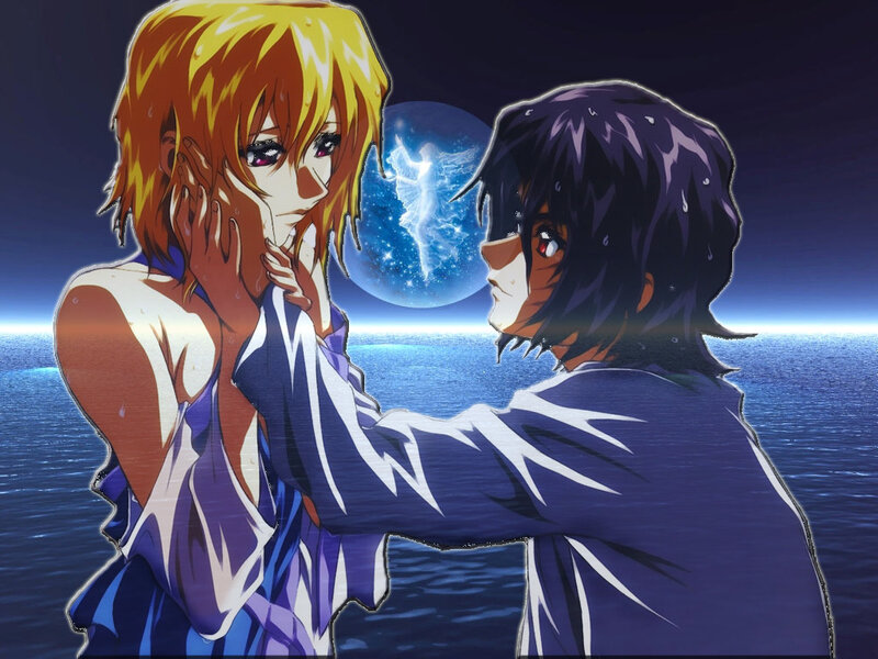 Two Anime Characters — Blue, Dramatic, Night, Ocean
