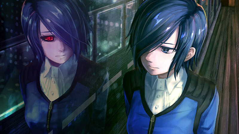 Two Anime Characters — Blue, Dramatic, Night, Reflection, Rain