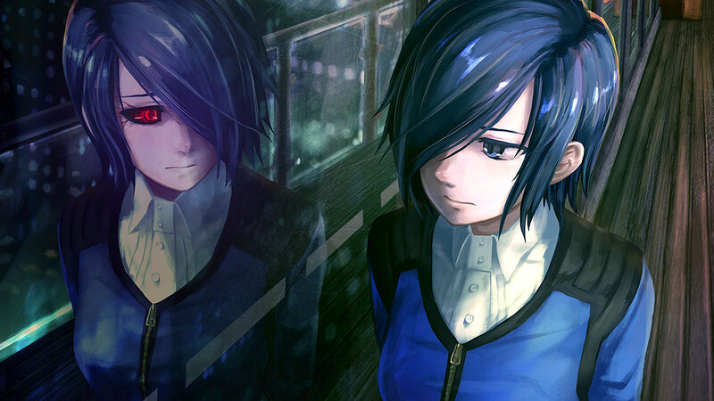 Two Anime Characters — Blue, Dramatic, Night, Reflection, Window