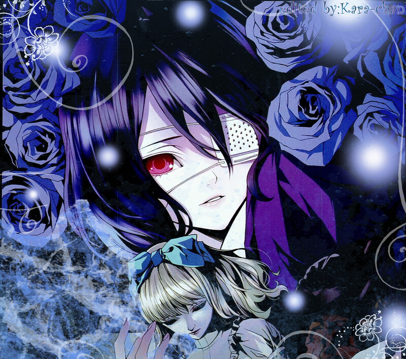 Two Anime Characters — Blue, Dramatic, Night, Roses