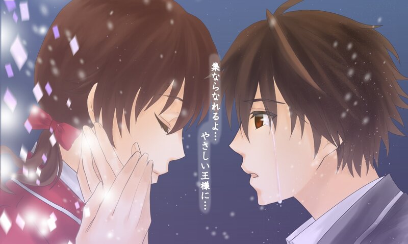 Two Anime Characters — Blue, Dramatic, Night, Snow