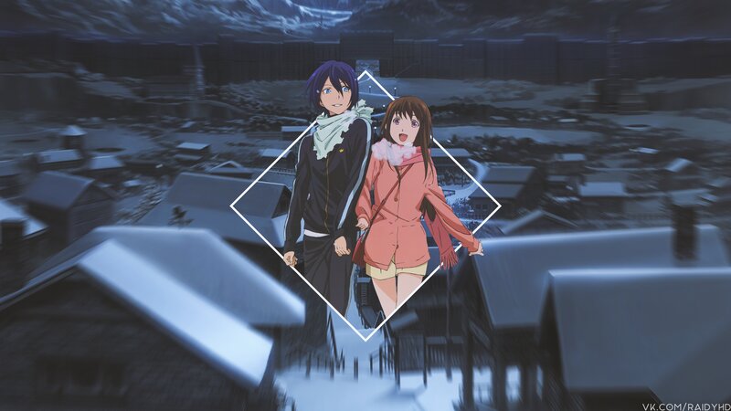 Two Anime Characters — Blue, Dramatic, Night, Snowy Town